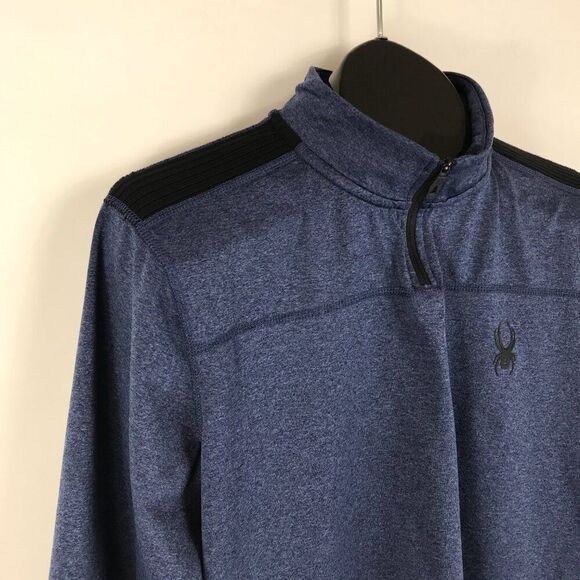 Spyder Active 1/4 Zip Pullover Men's Medium Navy Mock Neck ProWeb Wicking Logo - Picture 4 of 11